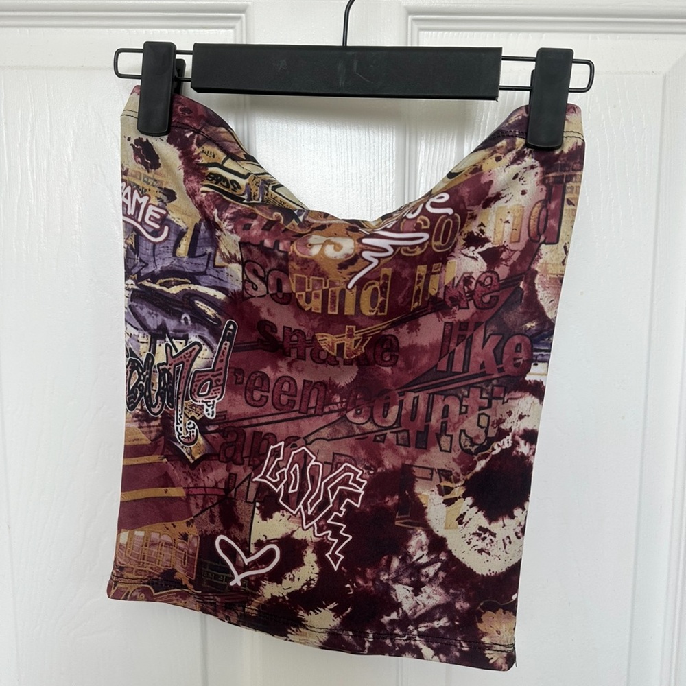 Brown Vintage y2k Skater Graffiti Tube Top